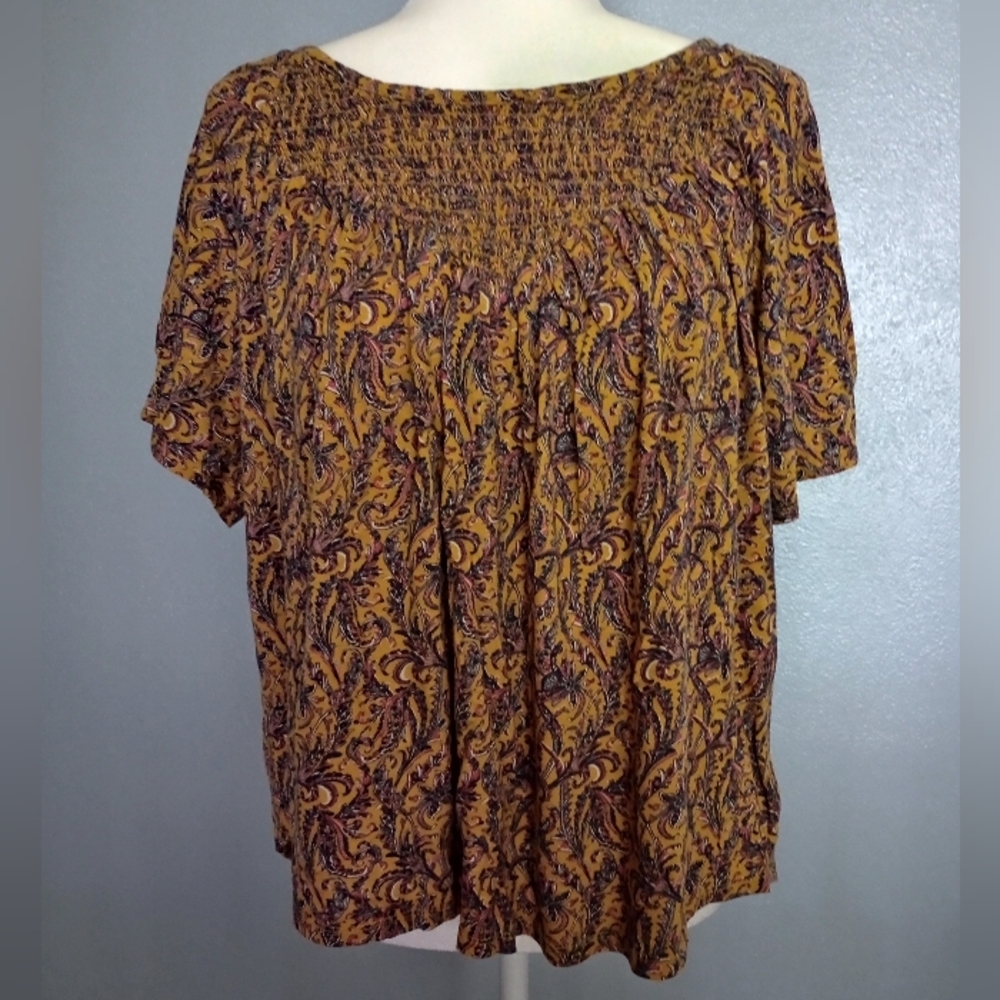 Boho Paisley Smocked Flutter Top Cotton Blend Lucky Brand Large